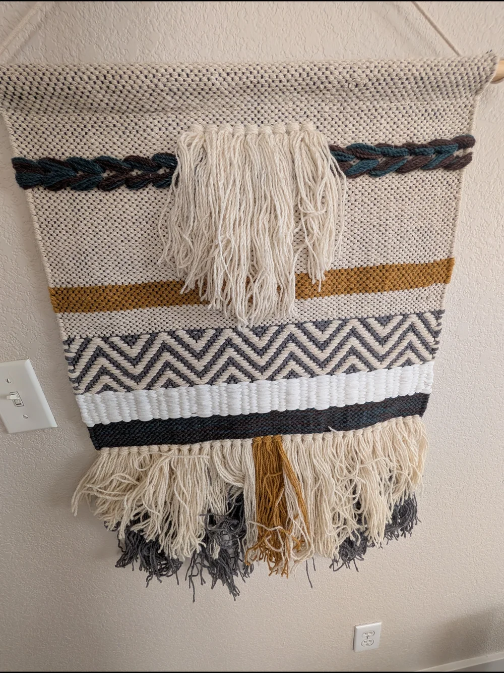 Boho Woven Wall Hanging Tapestry | Neutral Fringe Textile Decor
